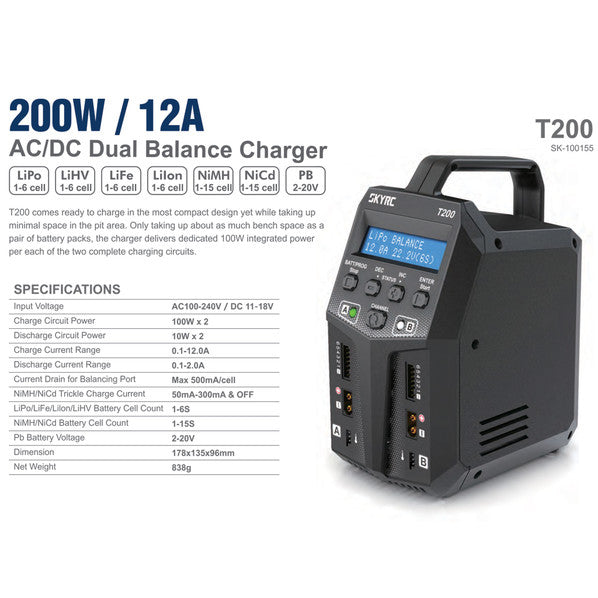 SK-100155-04 SKY RC T200 AC/DC 12A CHARGER