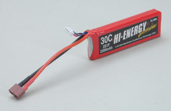 O-HE2S1P220030 - Hi-Energy 2S 2200mAh 30C Li-Po - Deans Connector