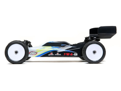 C-LOS01016T1  Mini-B: 1/16th 2wd Buggy Blue/White yellow and black