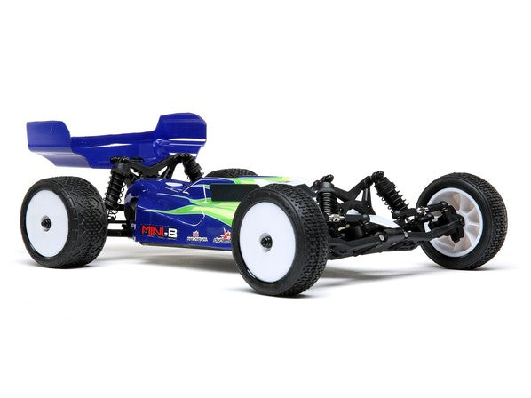 C-LOS01016T1  Mini-B: 1/16th 2wd Buggy Blue/White yellow and black