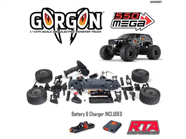 1/10 GORGON MEGA 550 2WD MT RTA Kit w/Batt & Chg GunmetalC-ARA3230SKT1