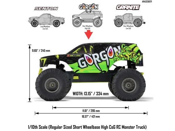 1/10 GORGON MEGA 550 2WD MT with Battery & Charger YellowC-ARA3230ST1